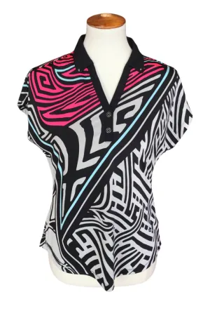 Jamie Sadock V-neck top in Black, Gray & Pink Pattern Size S
