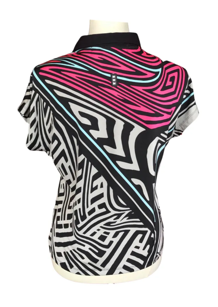 Jamie Sadock V-neck top in Black, Gray & Pink Pattern Size S