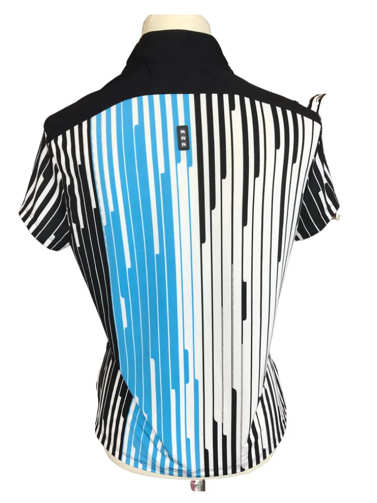 Jamie Sadock Women's Black, White & Blue Vertical Striped 1/4 Zip V-neck Golf Top Size S MSP$93