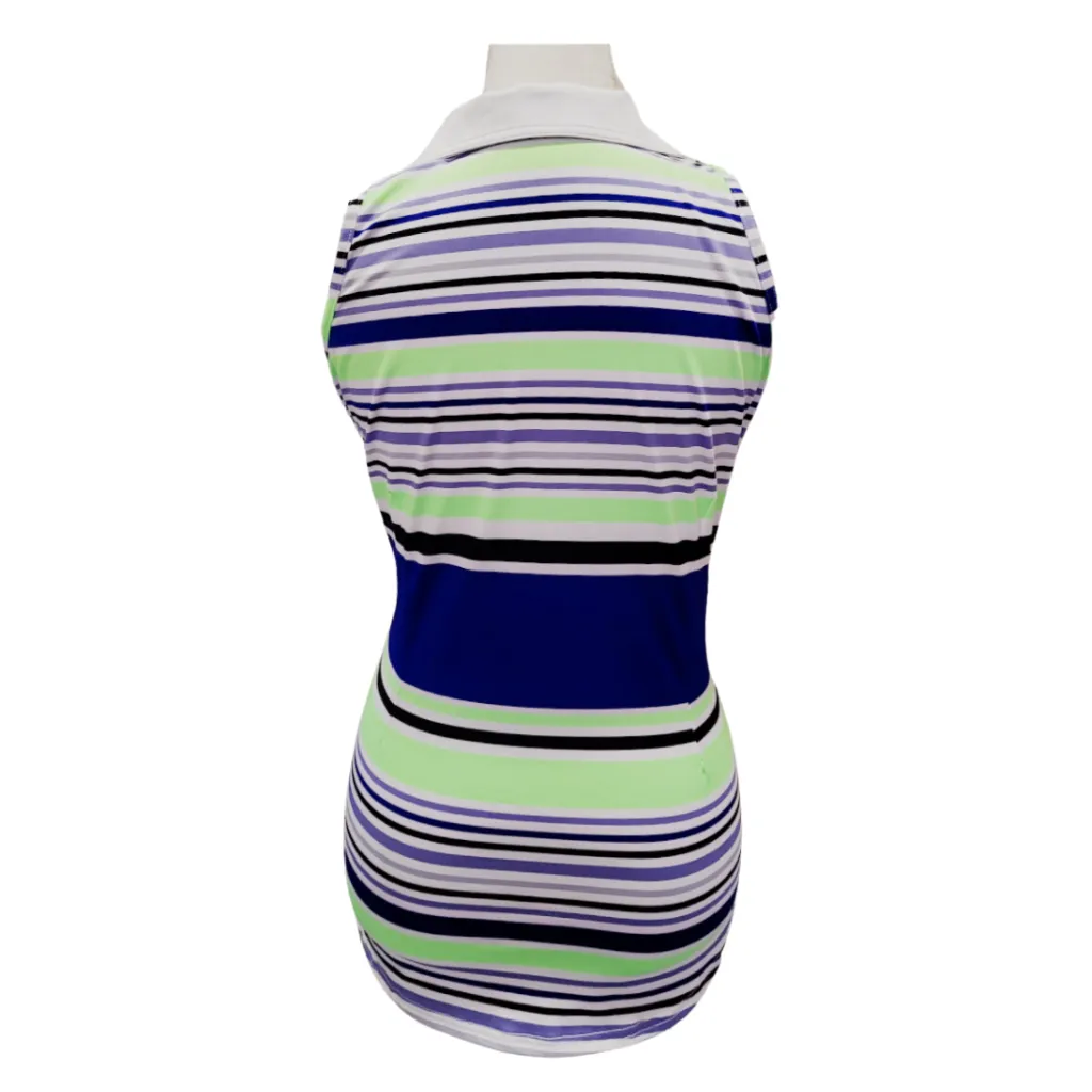 Jofit Women's V-neck Striped Cutaway Sleeveless Polo Size M