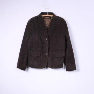 Julia S.Roma Womens 20 2XL Leather Jacket Blazer Suede Brown Single Breasted Jacket