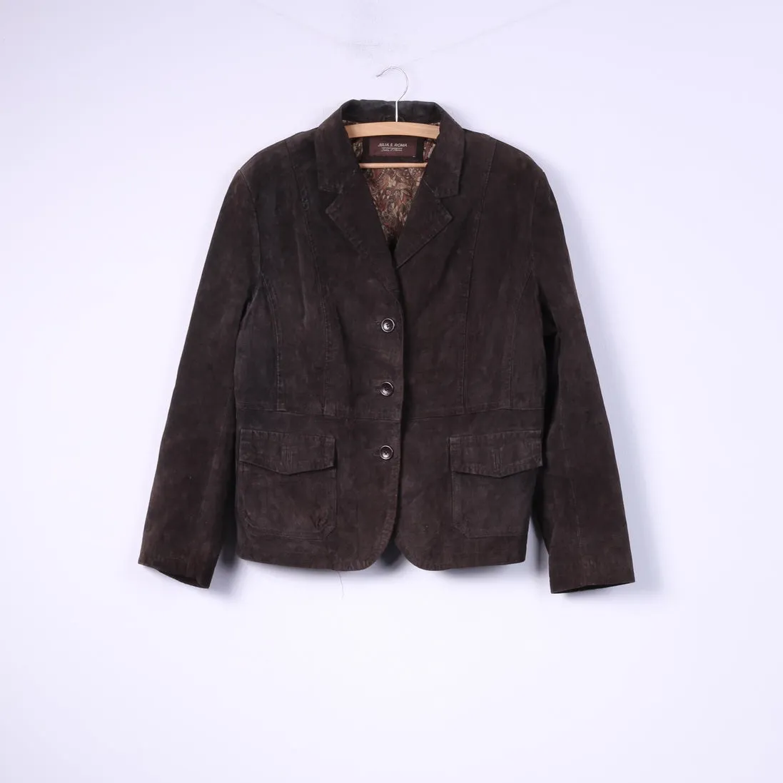 Julia S.Roma Womens 20 2XL Leather Jacket Blazer Suede Brown Single Breasted Jacket