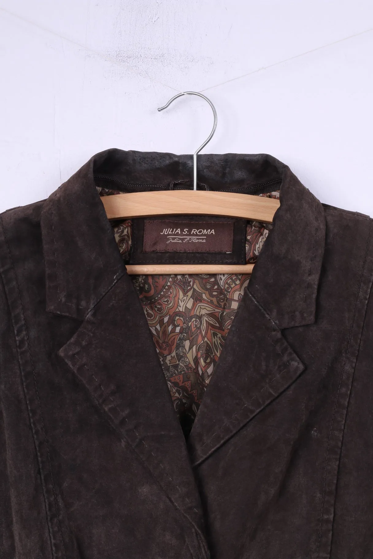 Julia S.Roma Womens 20 2XL Leather Jacket Blazer Suede Brown Single Breasted Jacket