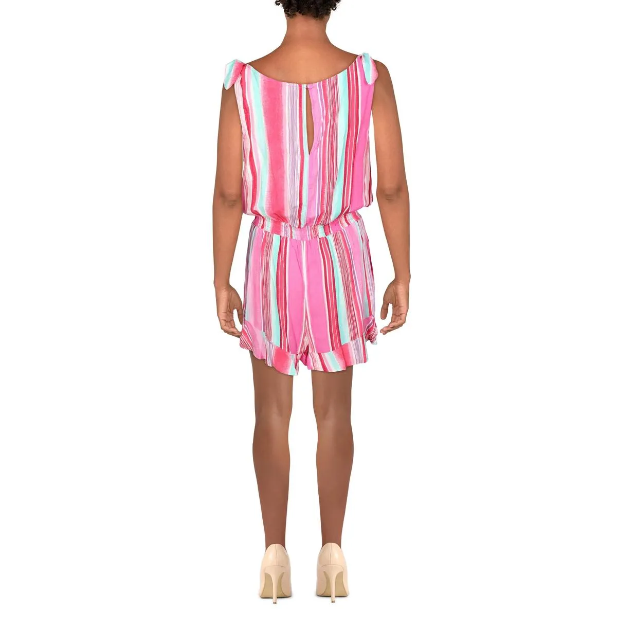 Juniors Womens Striped Short Romper