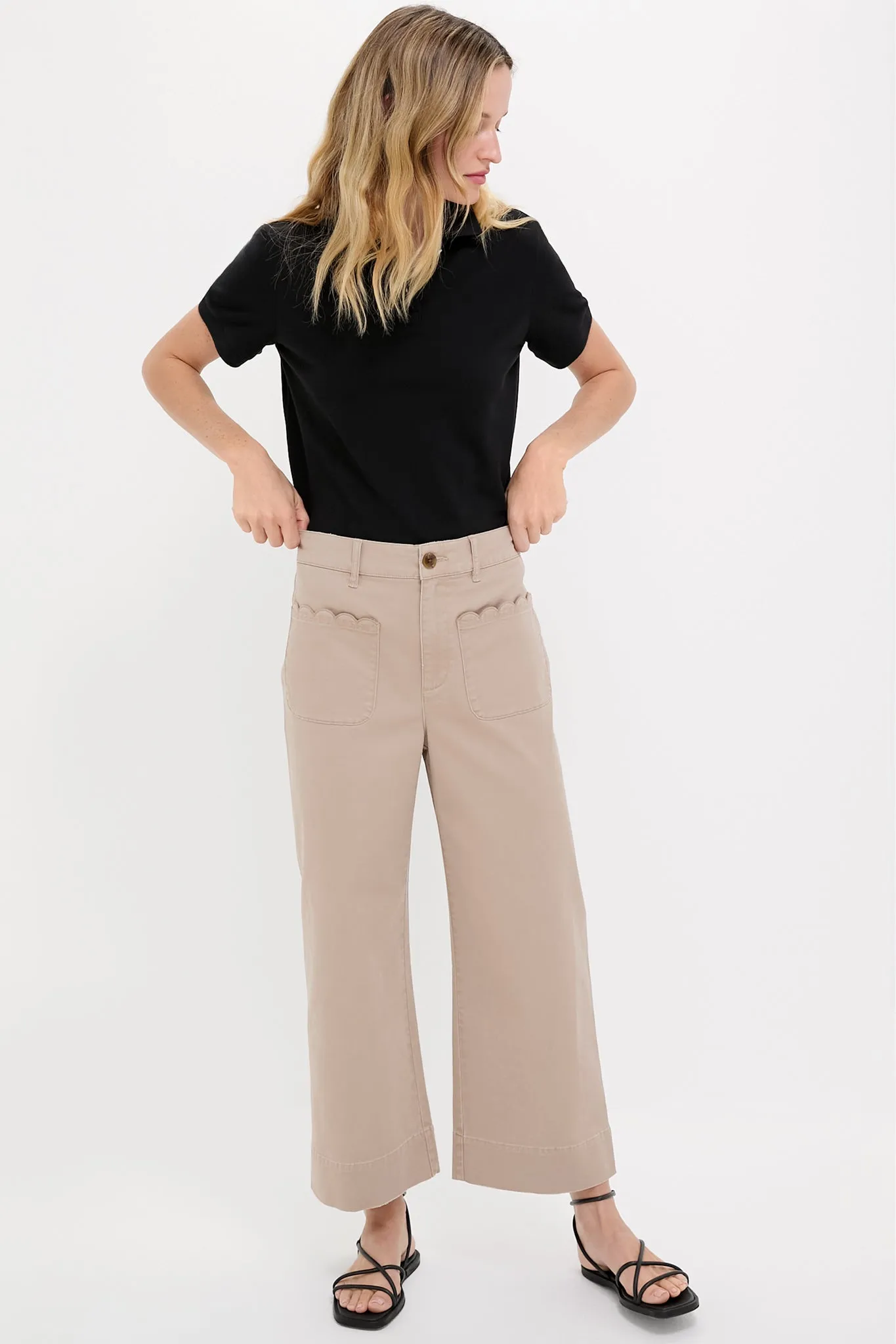 Khaki Chino Wide Leg Stretch Davis Pants