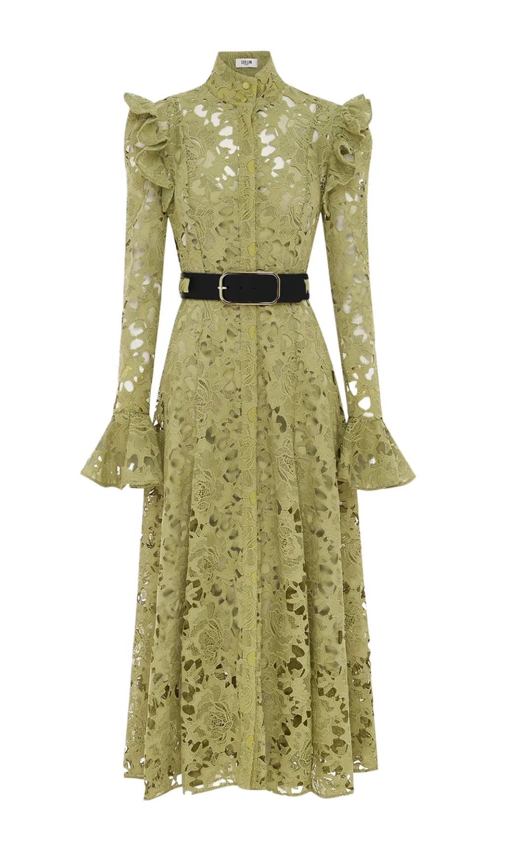 LACE BUTTERFLY SLEEVE MIDI DRESS IN OLIVE Gloria Lanvin