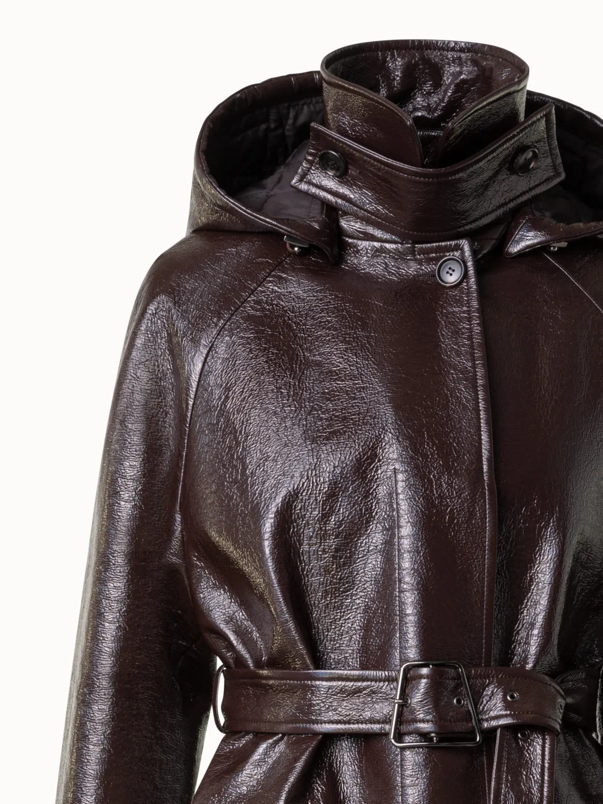 Lacquer Cotton Trench Coat with Detachable Hood Akris