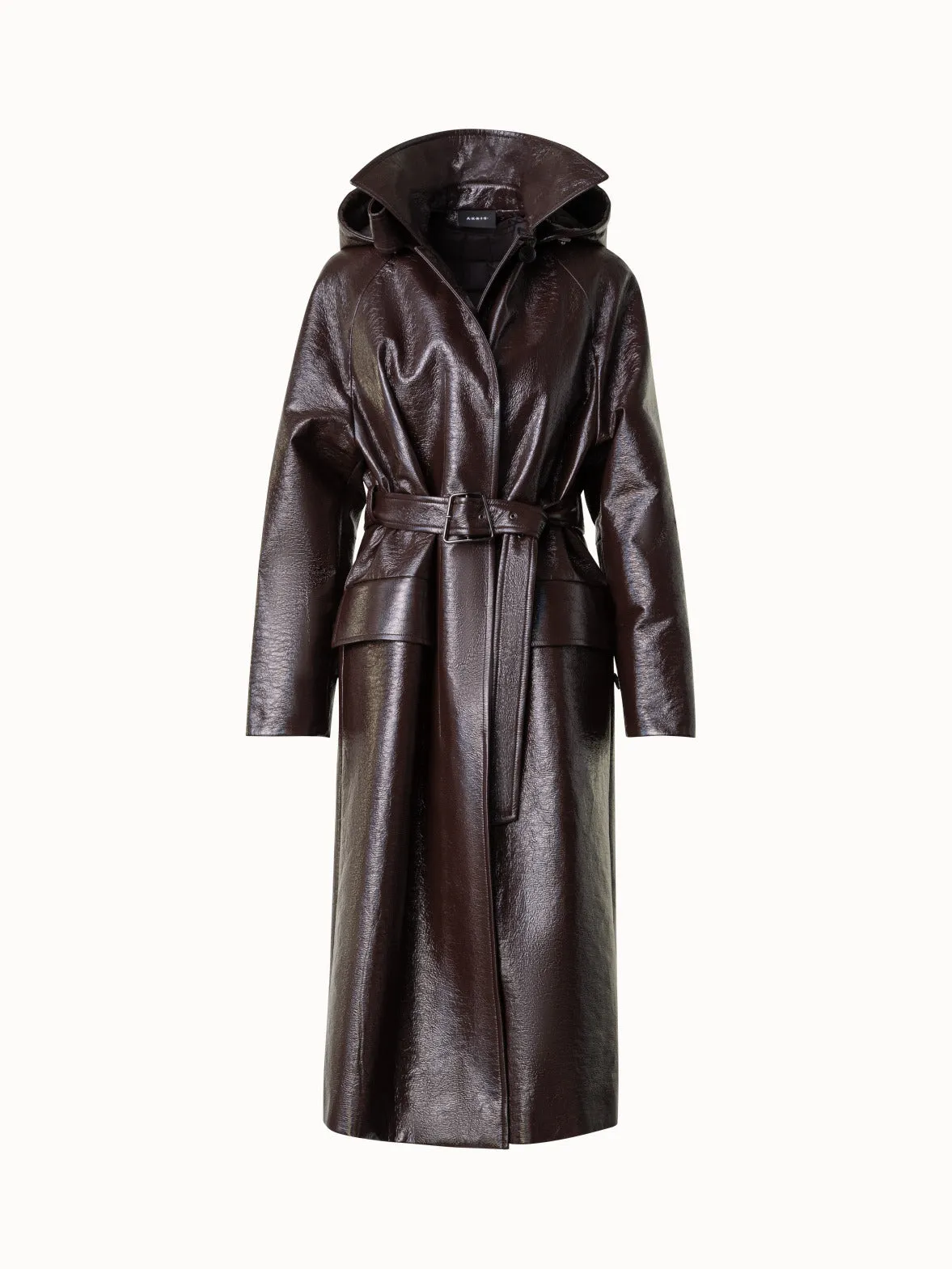 Lacquer Cotton Trench Coat with Detachable Hood Akris