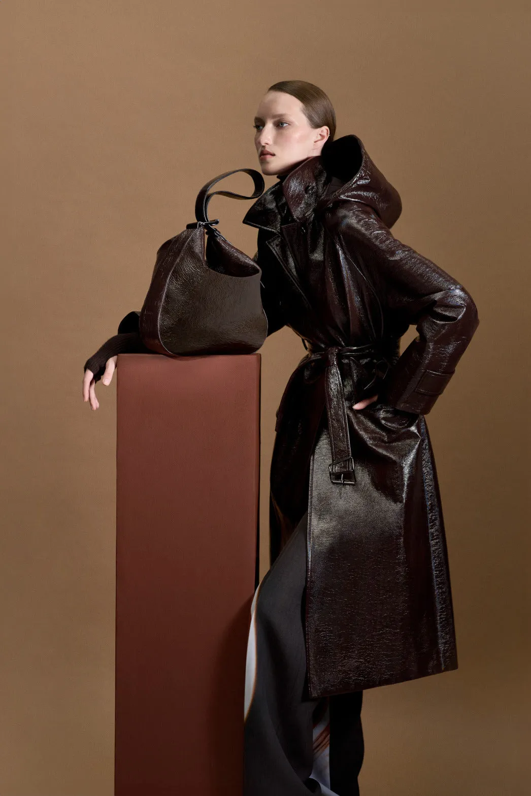 Lacquer Cotton Trench Coat with Detachable Hood Akris