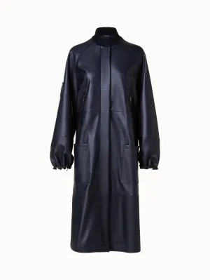 Lambskin Leather Long Bomber Jacket Akris