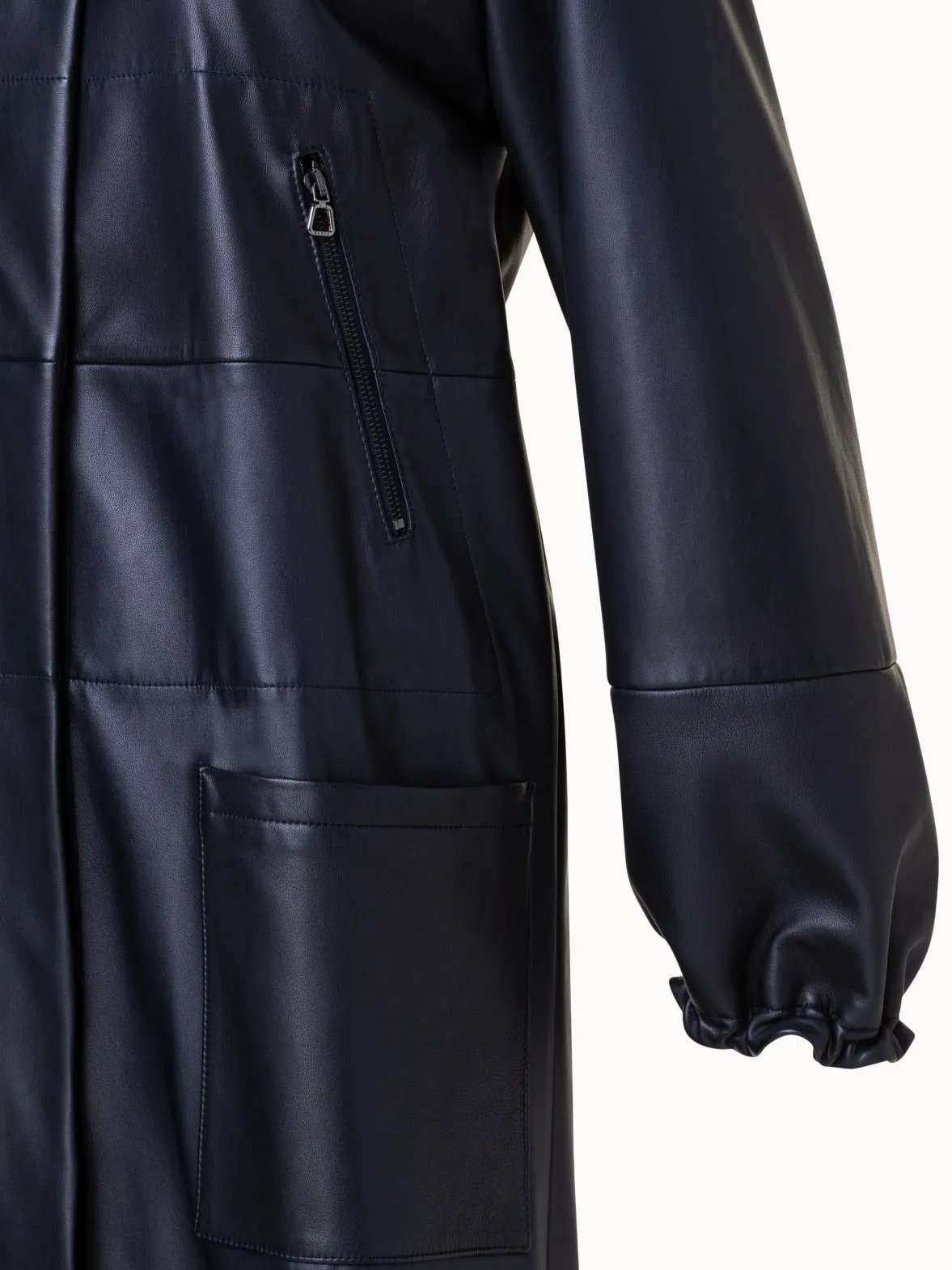 Lambskin Leather Long Bomber Jacket Akris