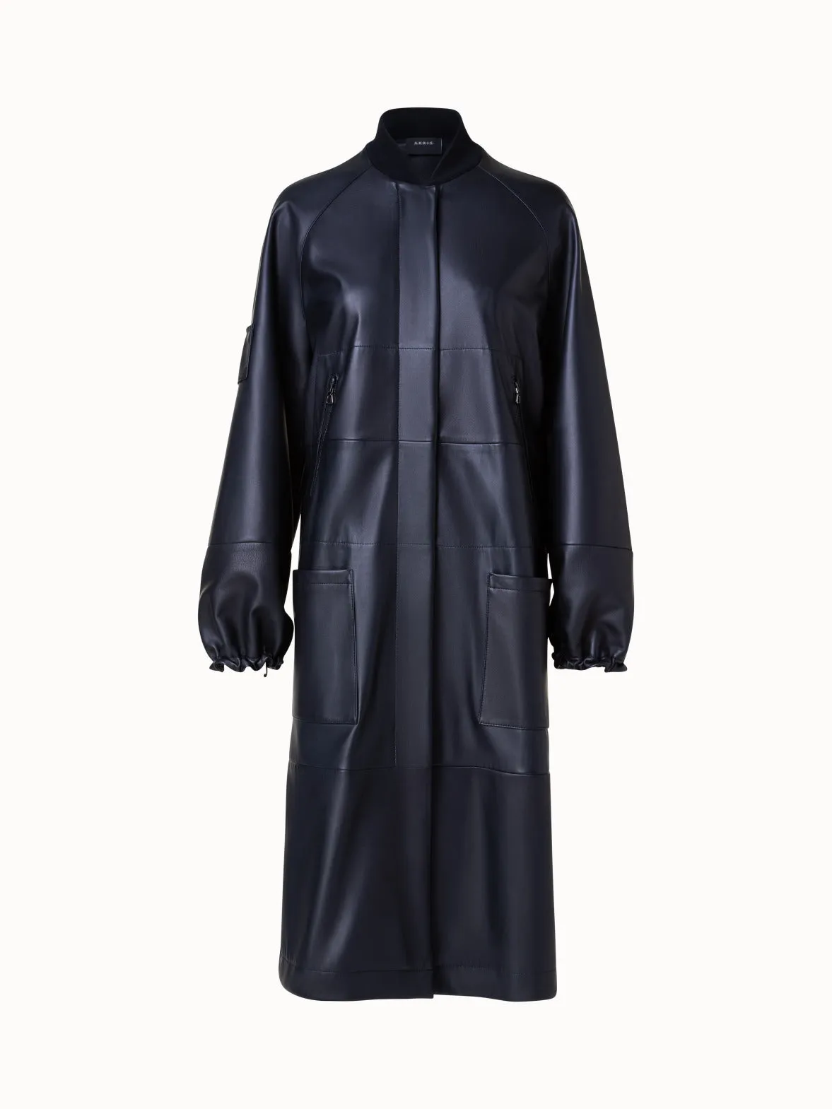 Lambskin Leather Long Bomber Jacket Akris