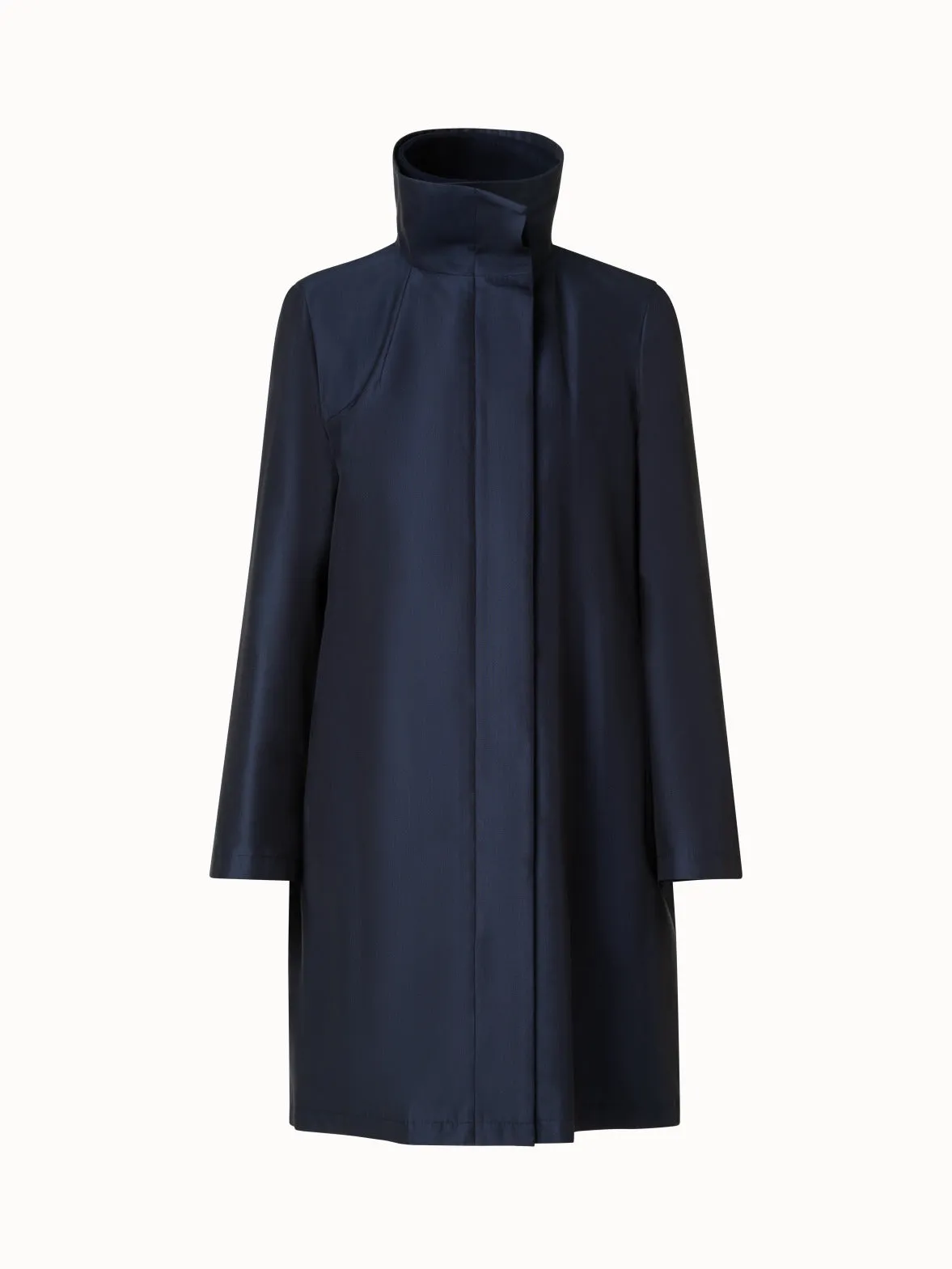 Layered Wool Coat with Removable Silk Layer Akris