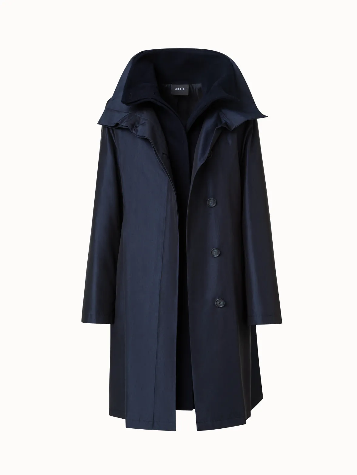 Layered Wool Coat with Removable Silk Layer Akris