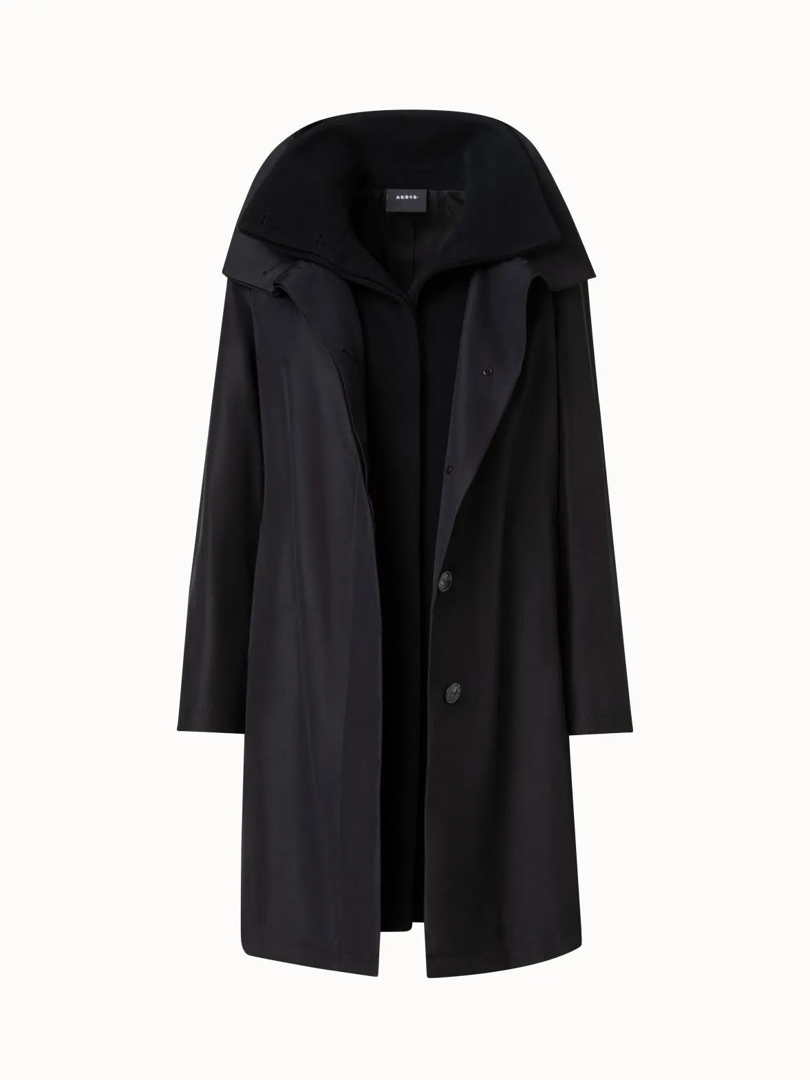 Layered Wool Coat with Removable Silk Layer Akris
