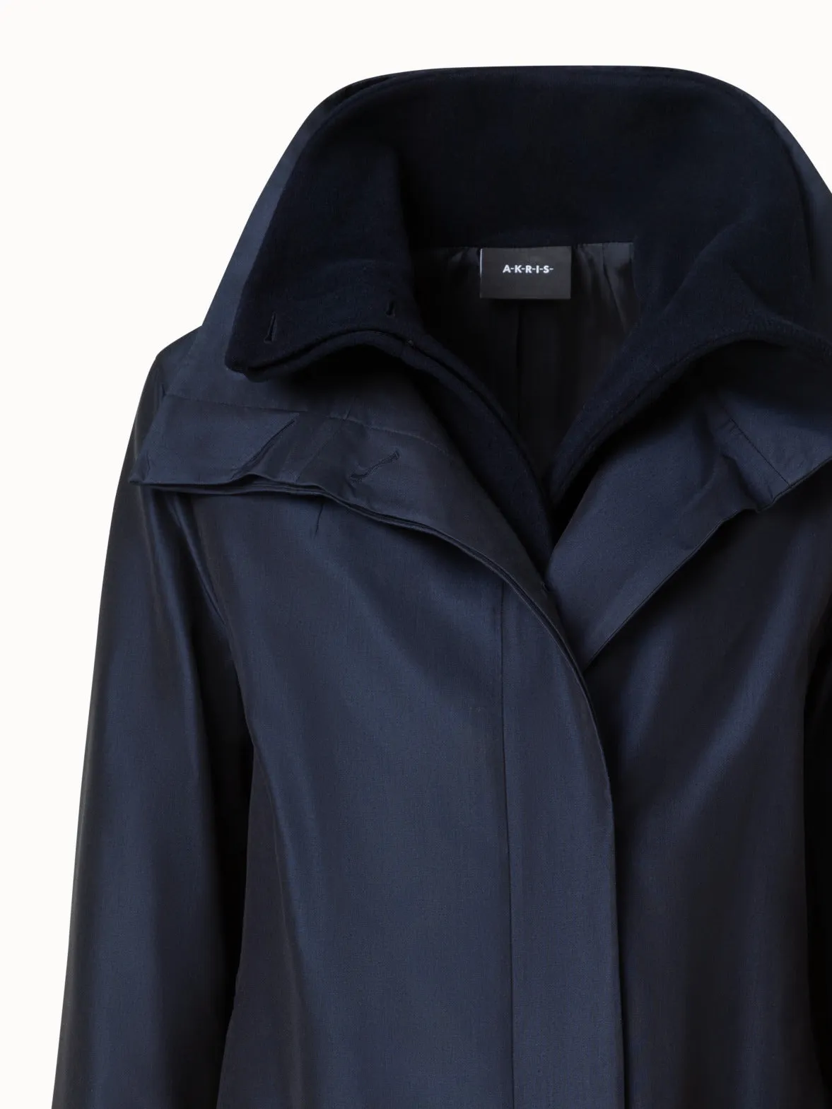 Layered Wool Coat with Removable Silk Layer Akris