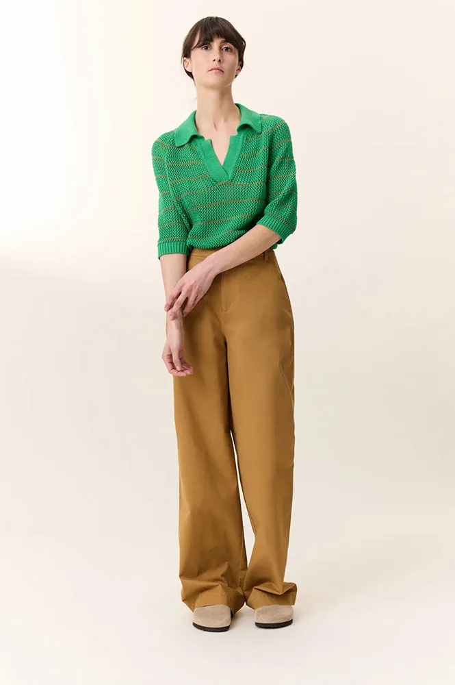 Leon & Harper Make Green Stipe Polo Knit Shirt