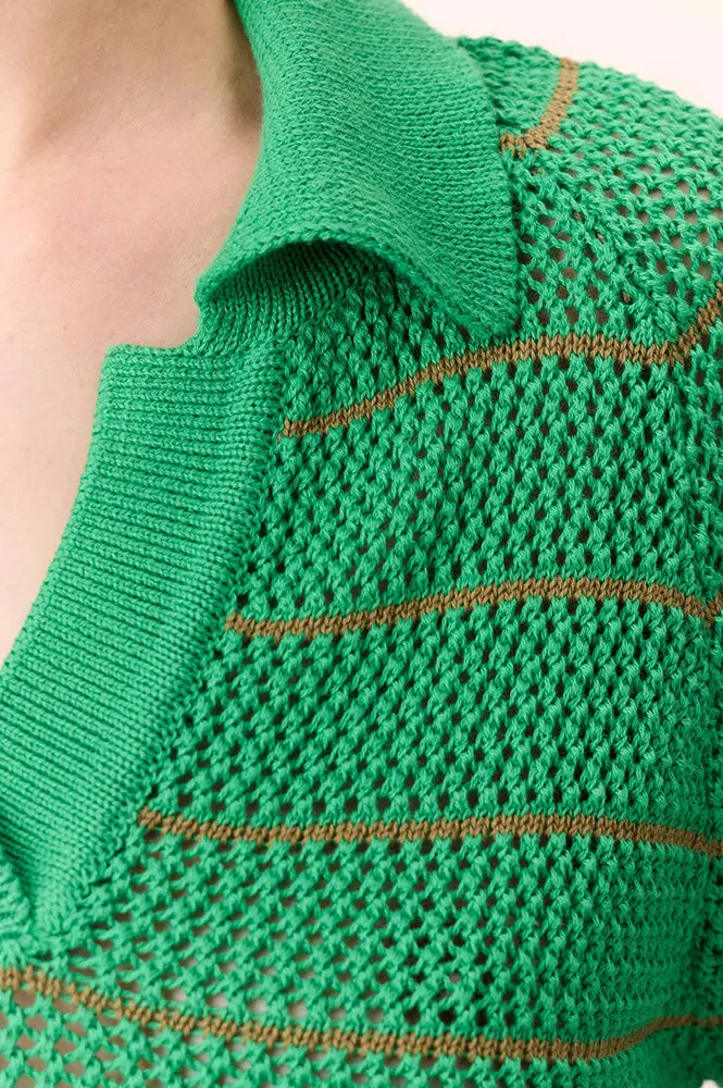 Leon & Harper Make Green Stipe Polo Knit Shirt