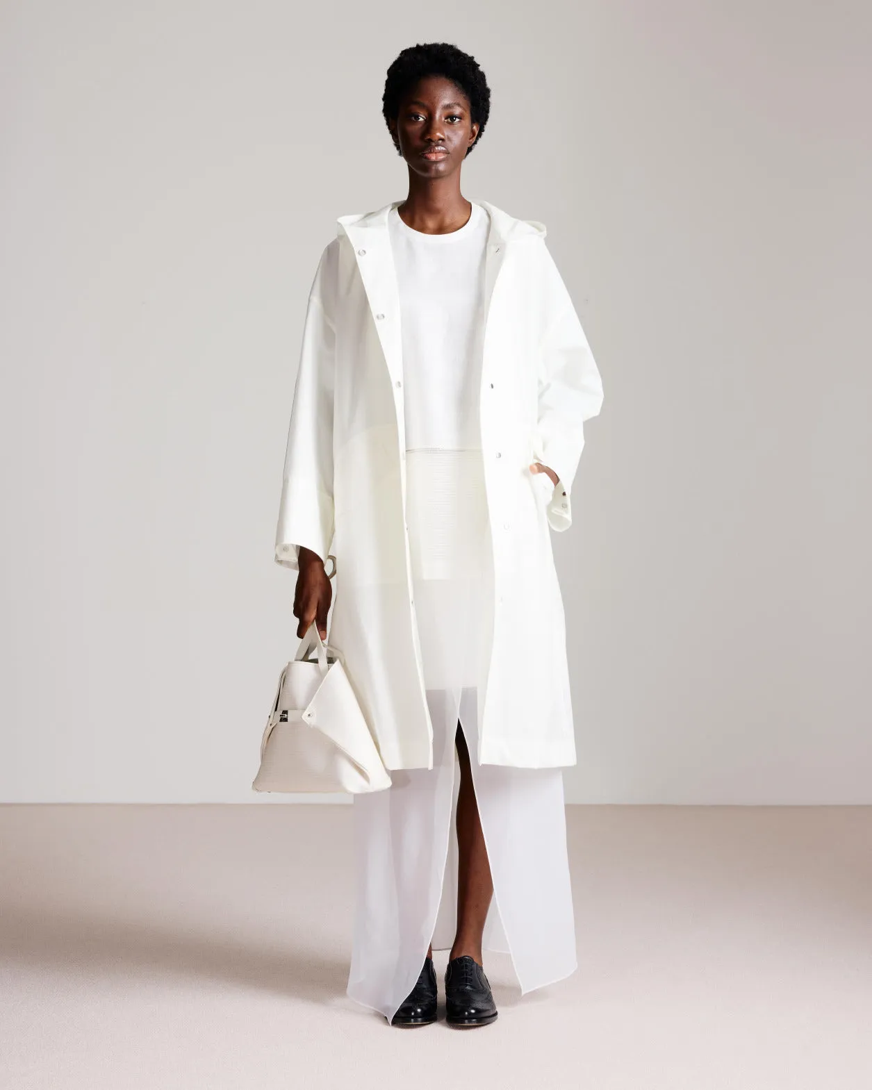 Linen Tunic Blouse with Sheer Sleeves and Side Akris