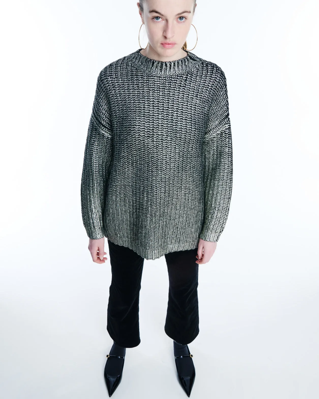 Long Chunky Laminated Cashwool Knit Sweater Akris