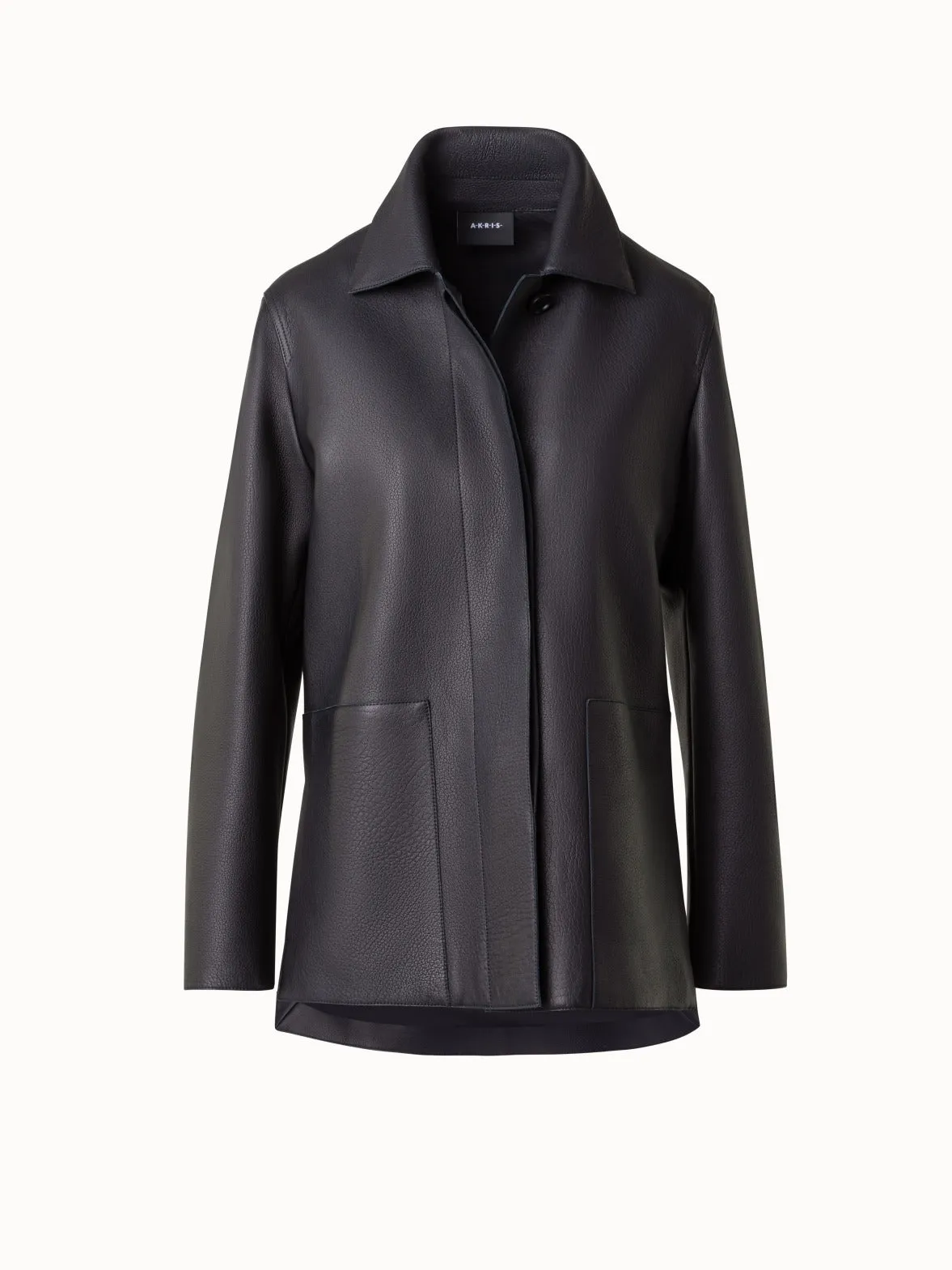 Long Leather Jacket with Cervo Structure Akris