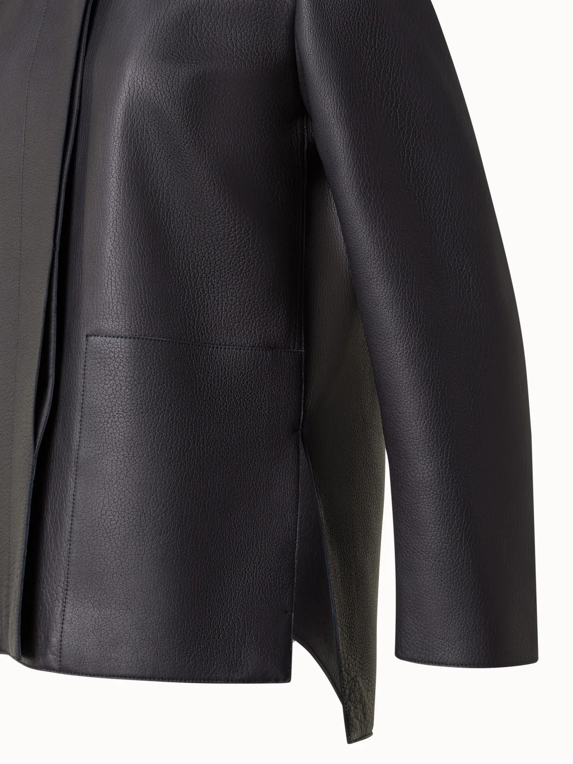 Long Leather Jacket with Cervo Structure Akris