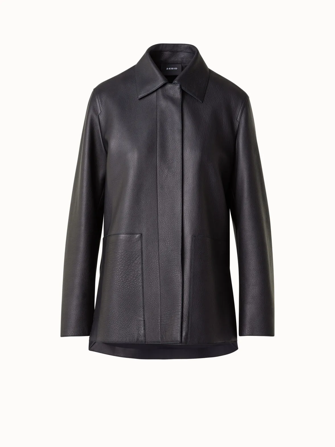 Long Leather Jacket with Cervo Structure Akris