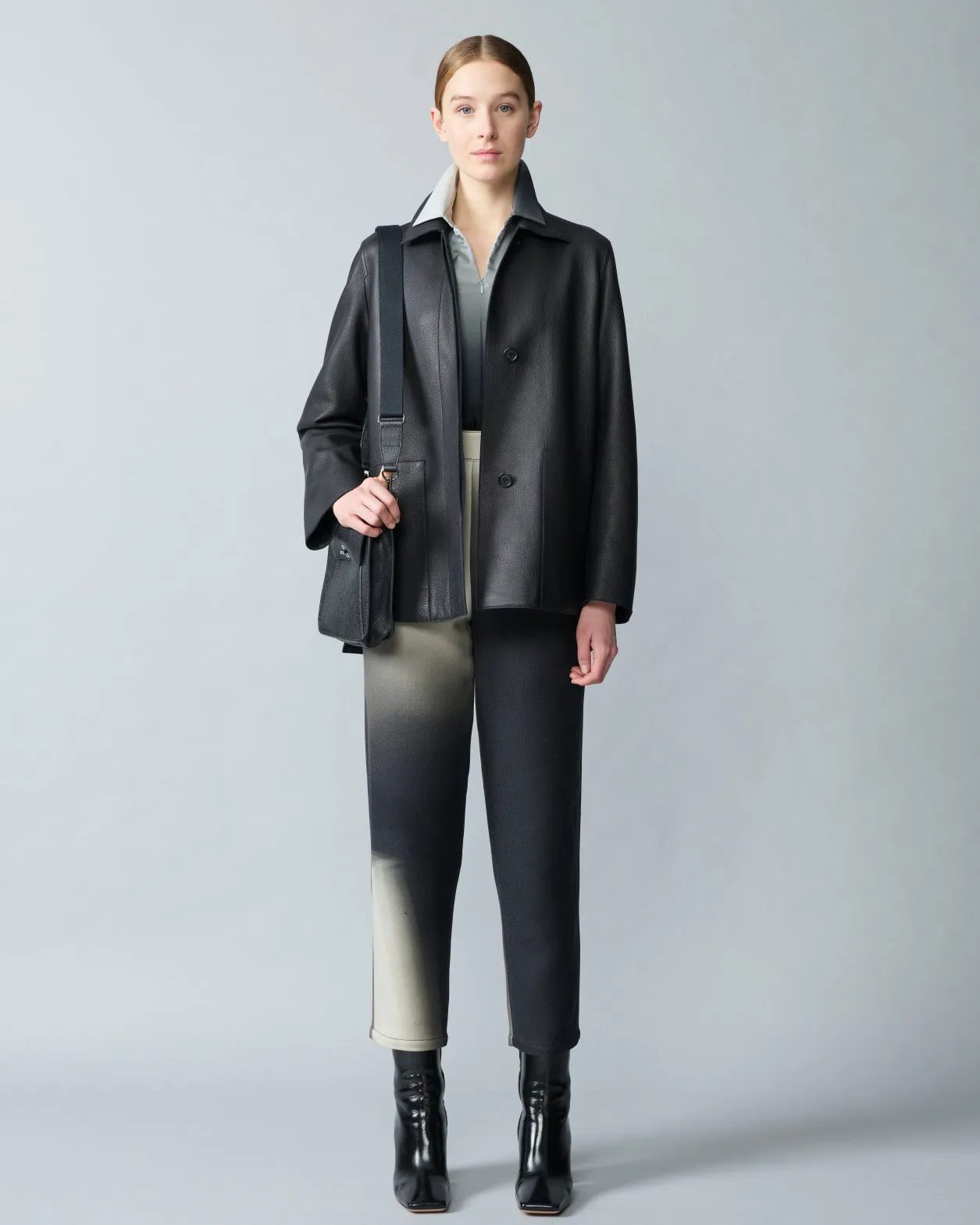 Long Leather Jacket with Cervo Structure Akris