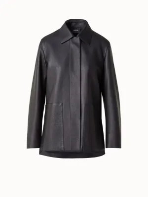 Long Leather Jacket with Cervo Structure Akris