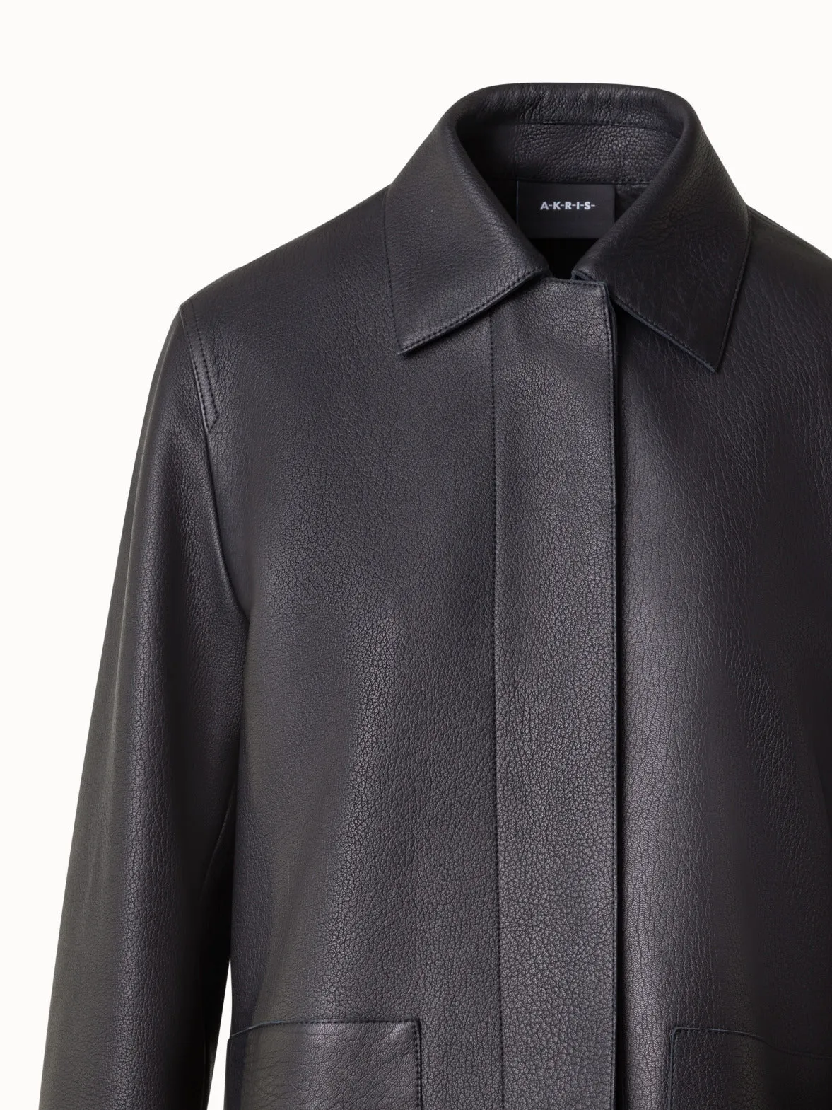 Long Leather Jacket with Cervo Structure Akris