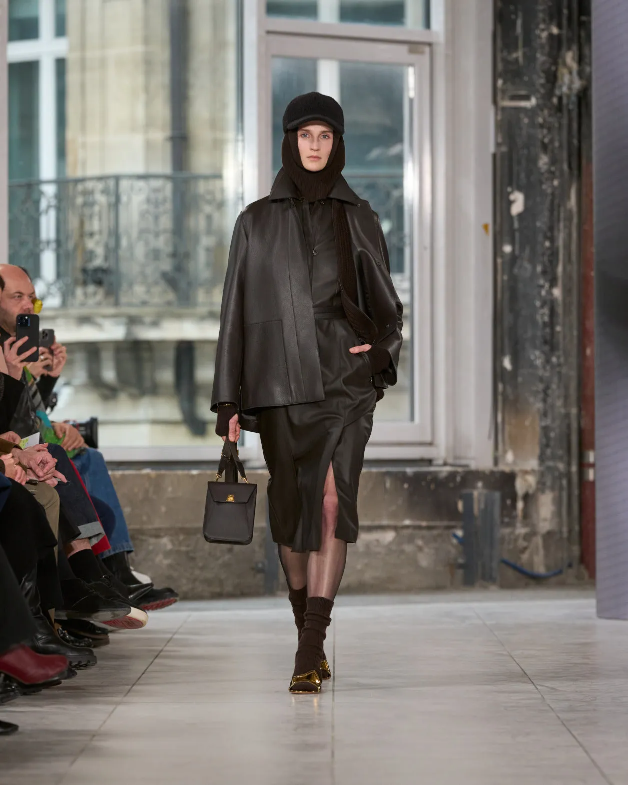 Long Leather Jacket with Cervo Structure Akris