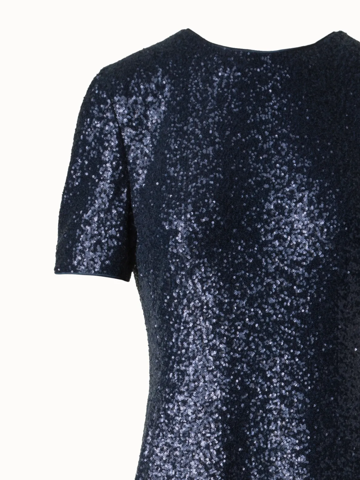Long Sequined Evening Gown with Short Sleeves 