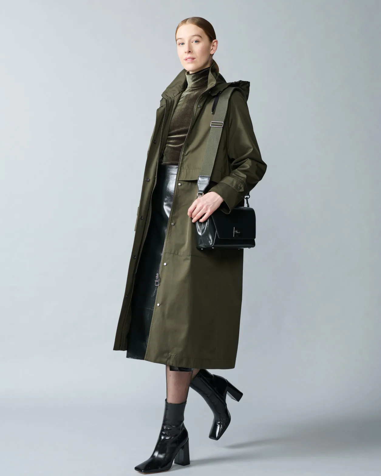 Long Silk Coat with Detachable Hood Akris