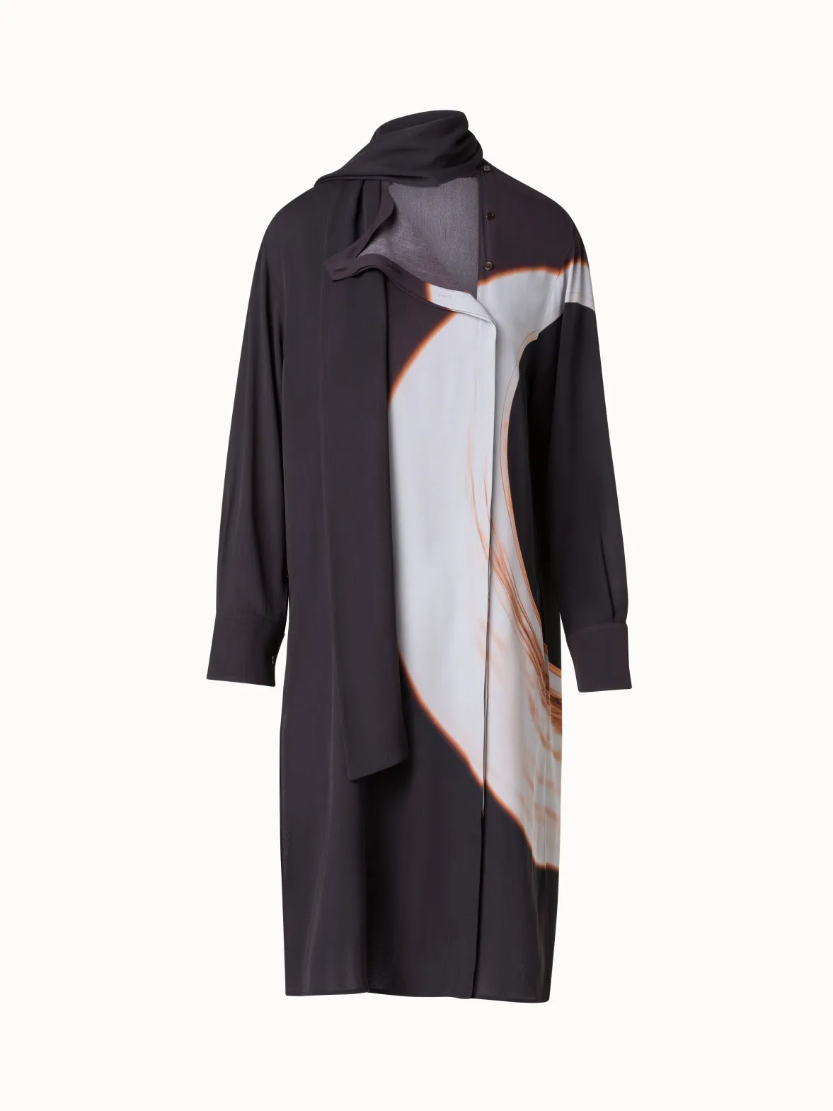 Long Silk Crêpe Tunic with Mocca Loop Print Akris
