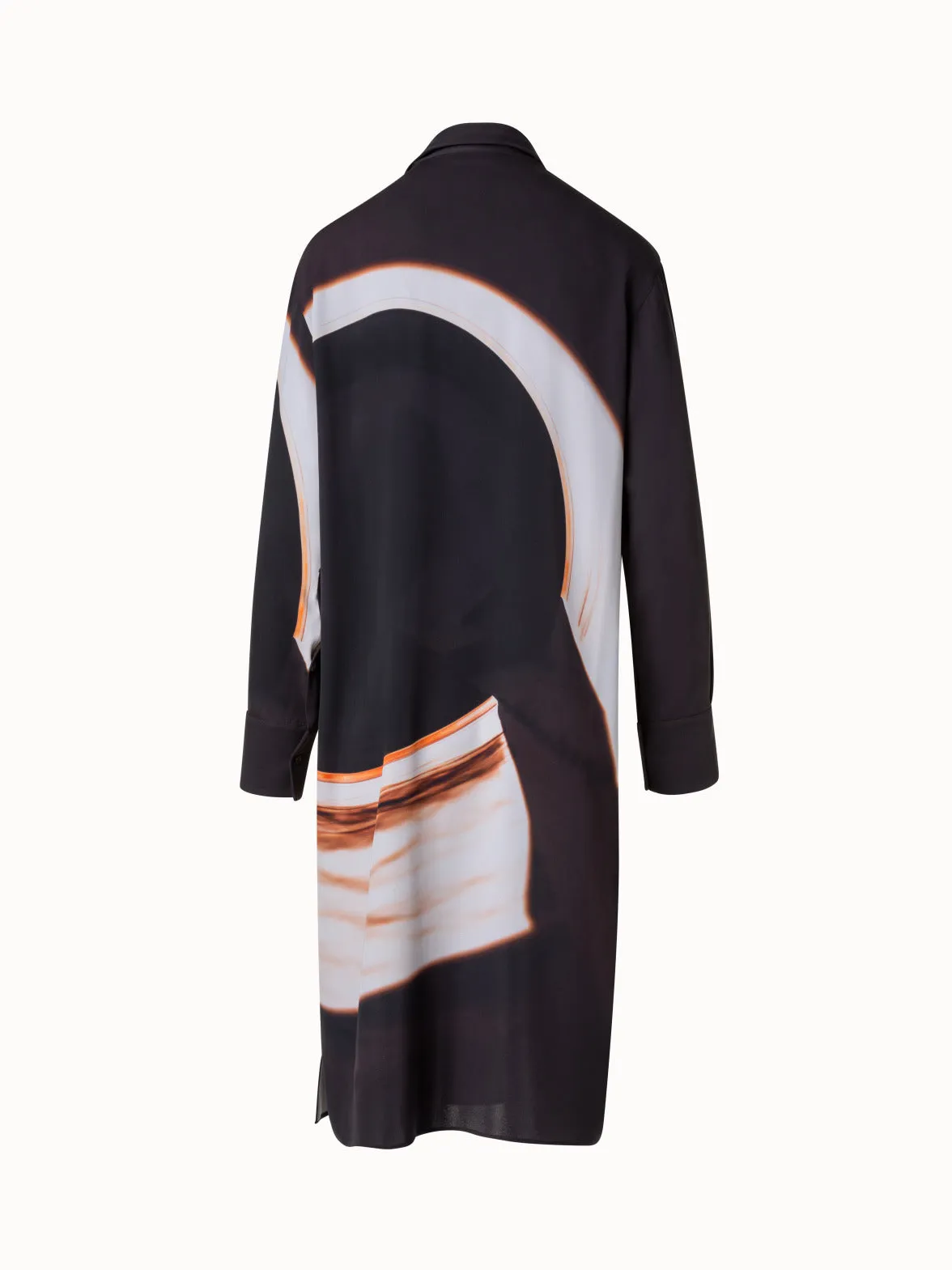 Long Silk Crêpe Tunic with Mocca Loop Print Akris