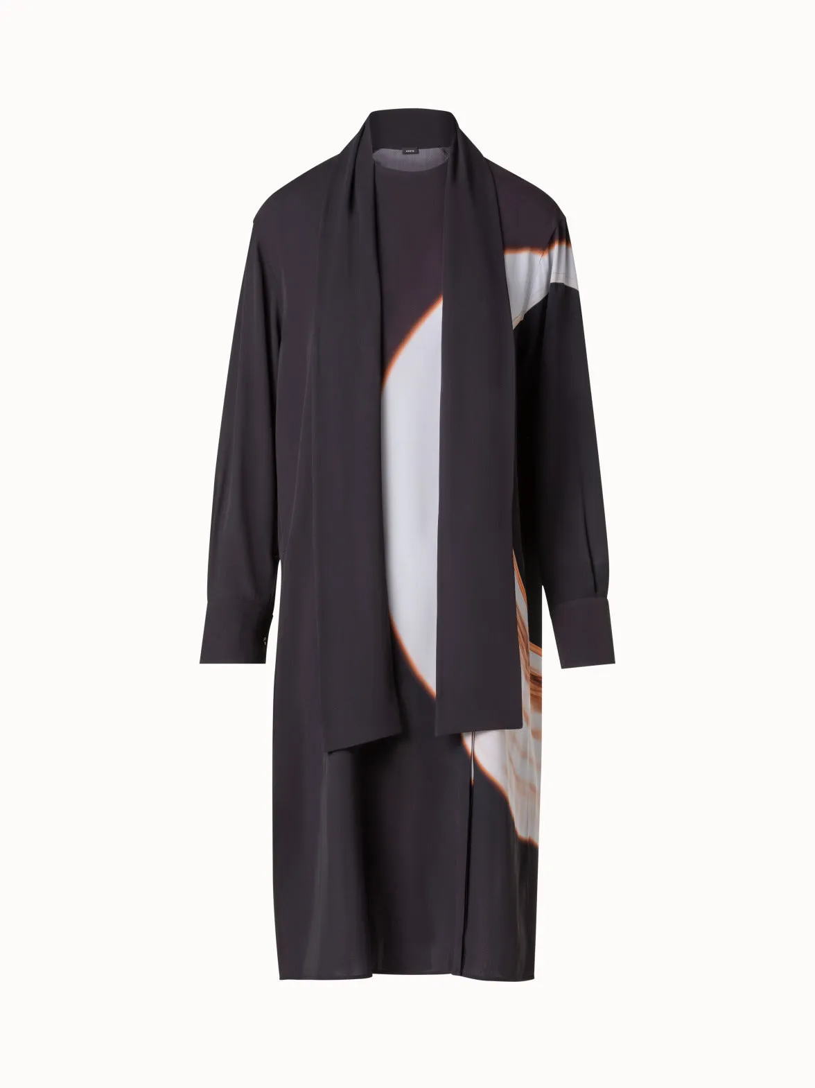 Long Silk Crêpe Tunic with Mocca Loop Print Akris
