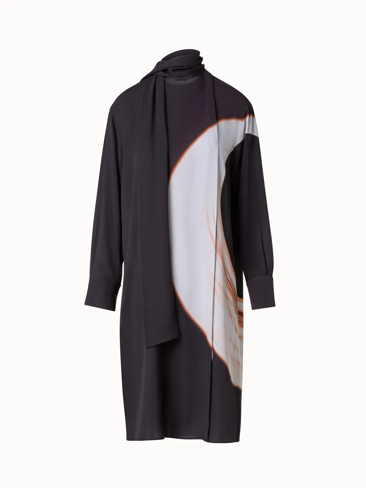 Long Silk Crêpe Tunic with Mocca Loop Print Akris