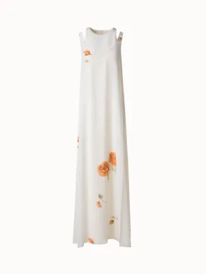 Long Silk Gown with Anemone Print 