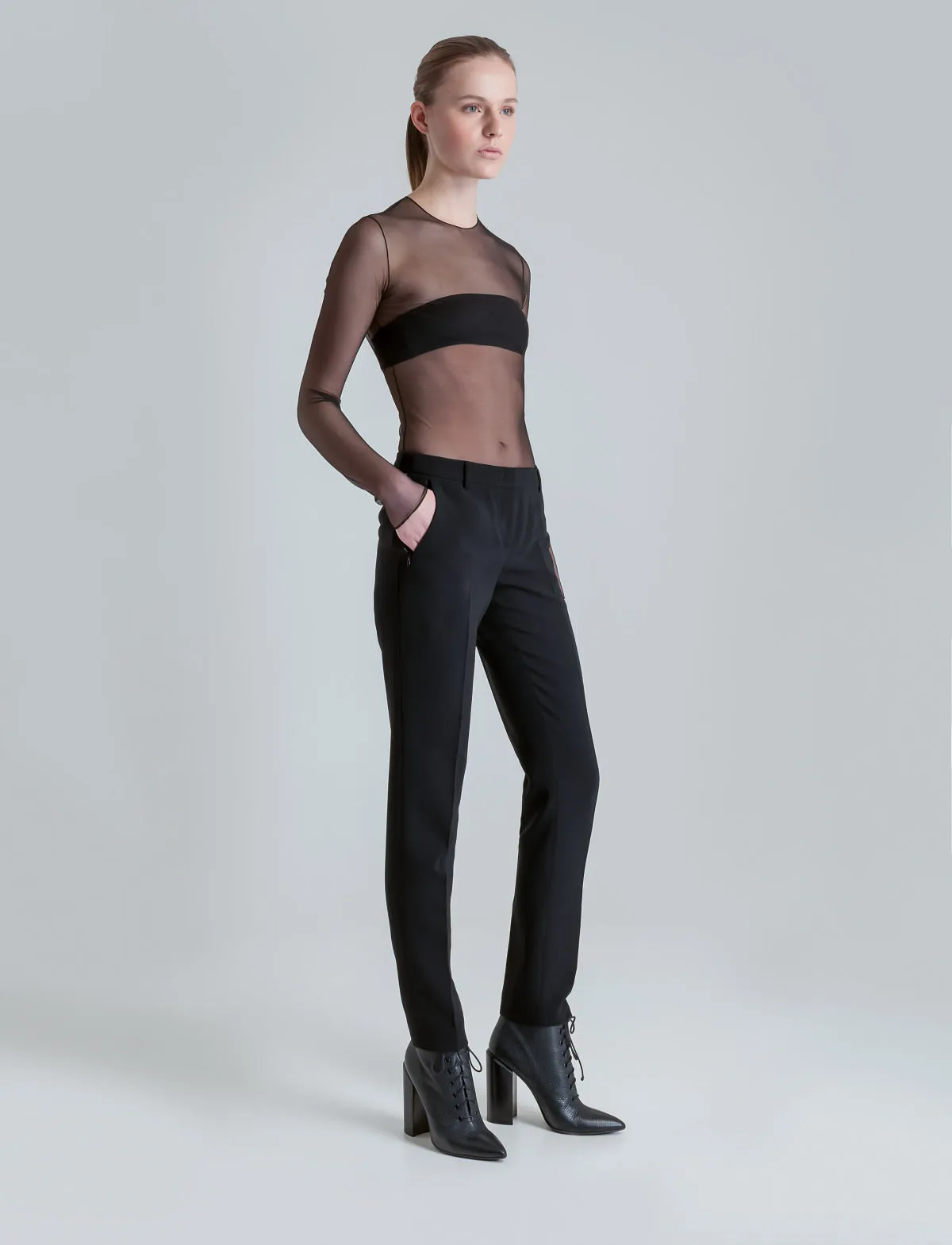 Long Sleeve Sheer Mesh Layering Top Akris