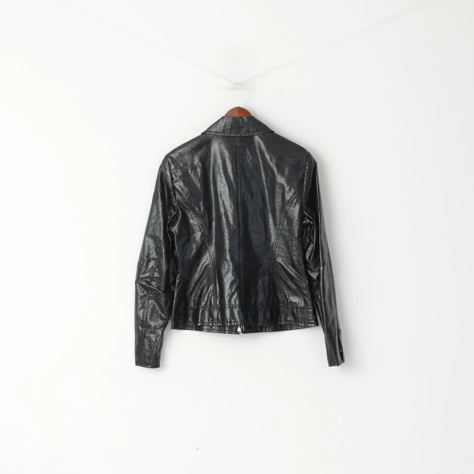 Marc Aurel Womens 38 S Jacket Black Shiny Full Zipper Biker Lightweight Classic Top