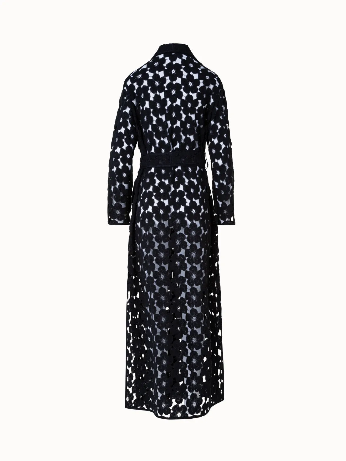 Maxi Coat with Allover Anemone Embroidery Akris