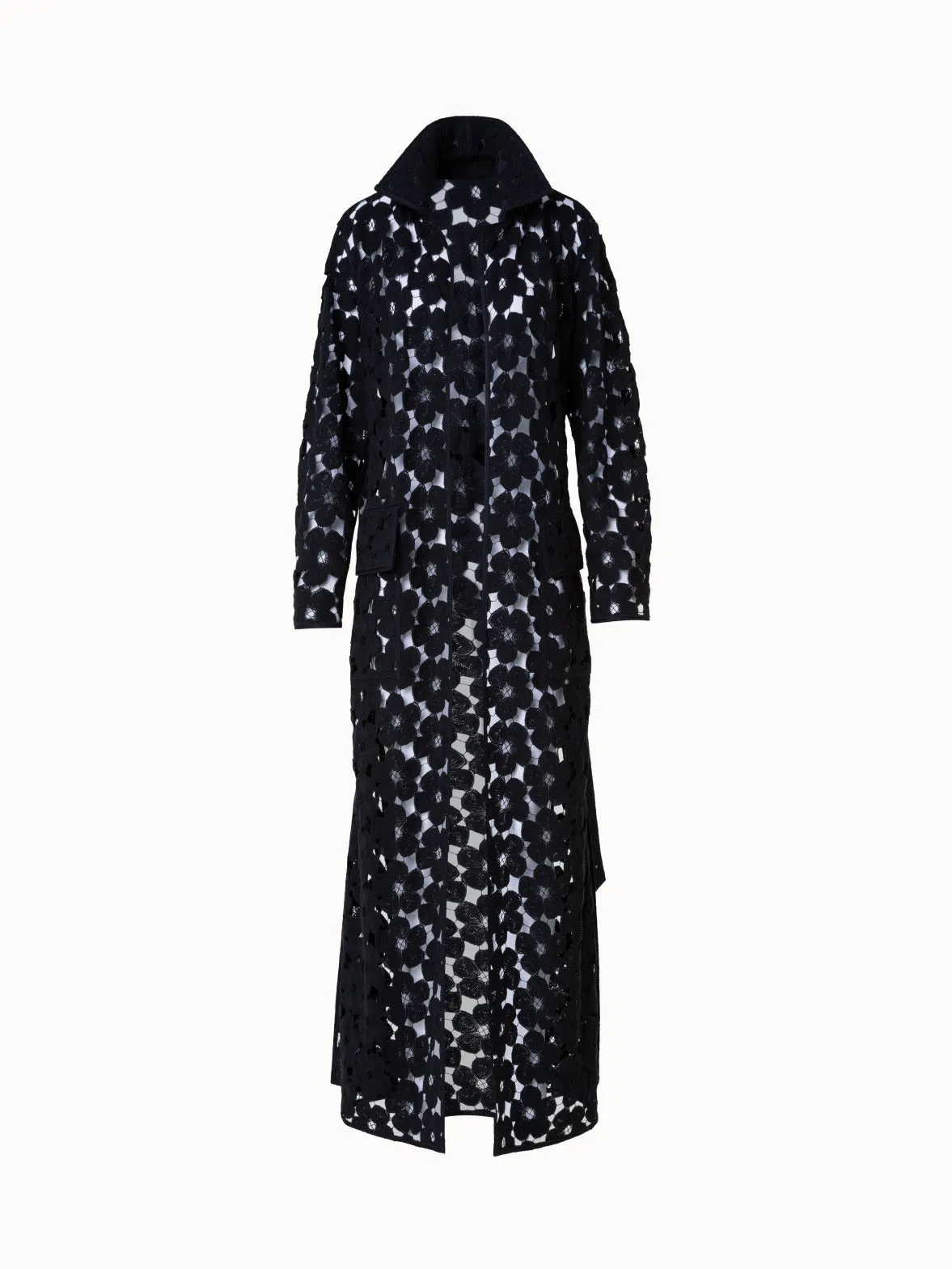 Maxi Coat with Allover Anemone Embroidery Akris