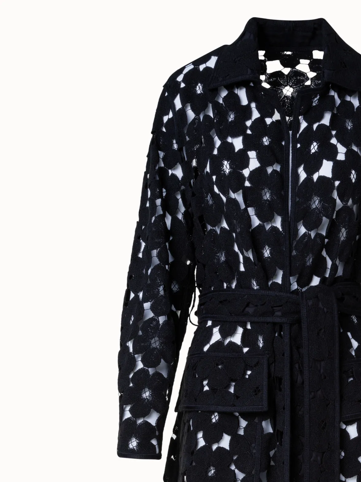 Maxi Coat with Allover Anemone Embroidery Akris