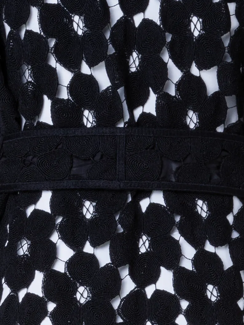 Maxi Coat with Allover Anemone Embroidery Akris
