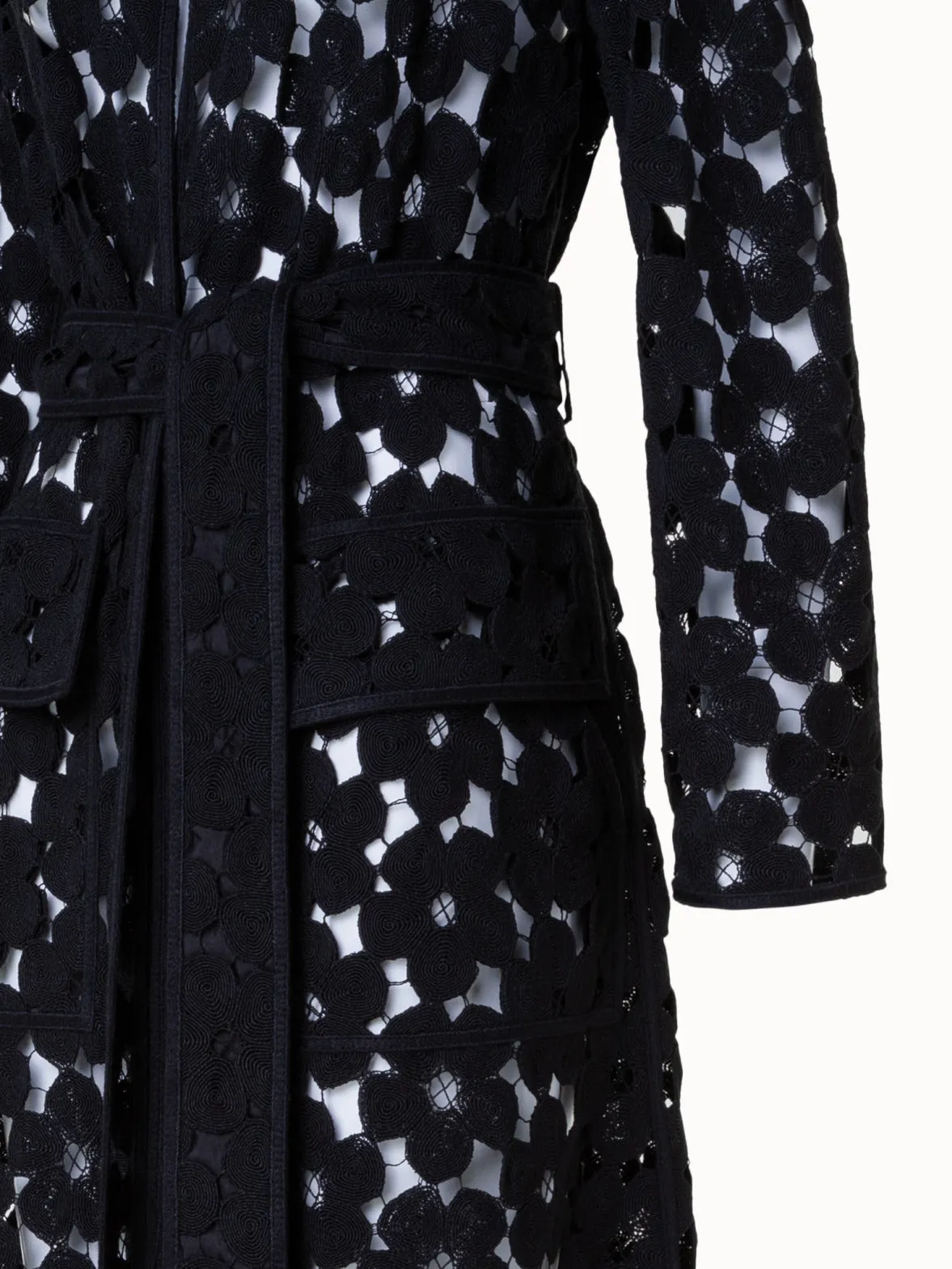 Maxi Coat with Allover Anemone Embroidery Akris