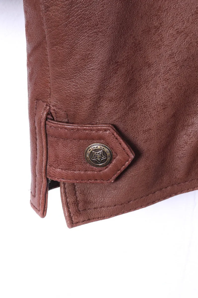 Maxin Norway Women 34 M Jacket Brown Leather Oversize Polarpels Single Breasted Blazer