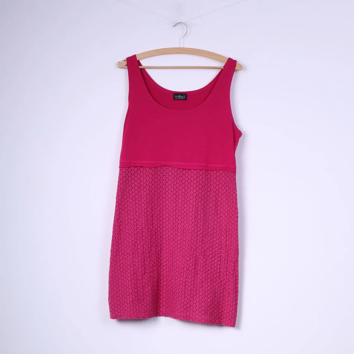 Milieu Womens L Tank Top Pink Norway Lace Cotton Crew Neck Tunic