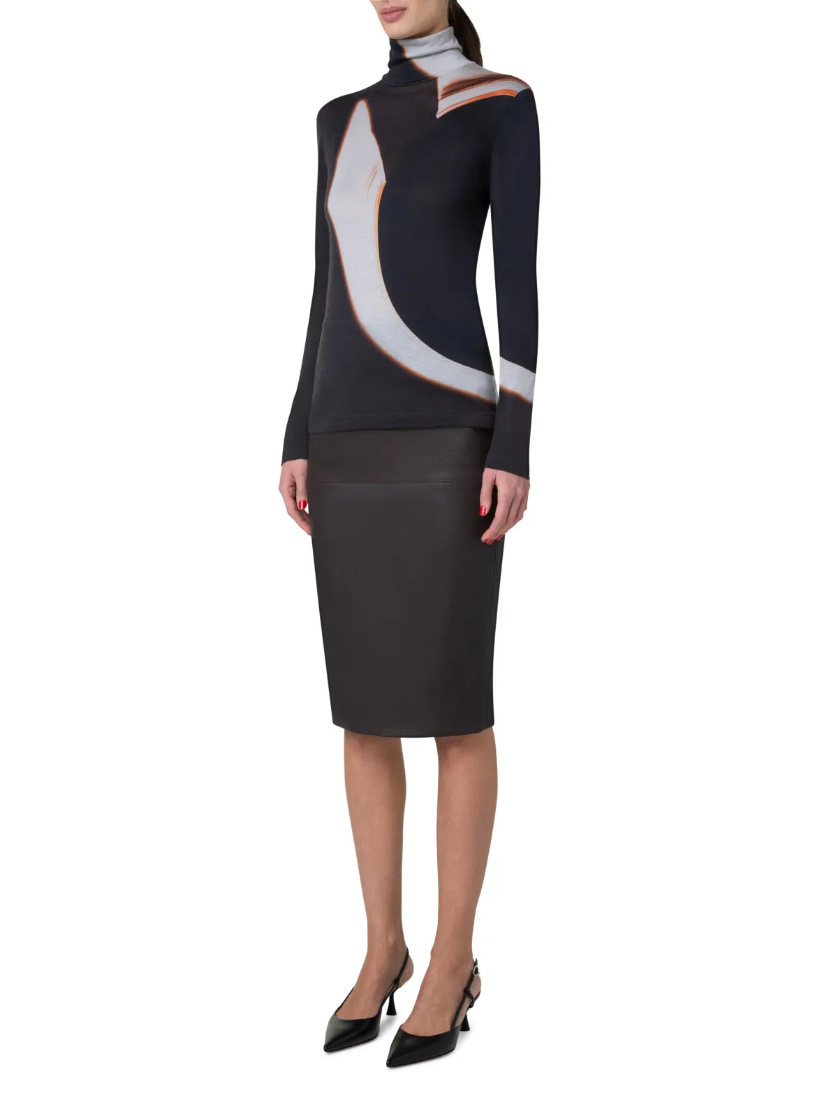 Mock Neck Top with Mocca Loop Print Akris