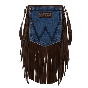 Montana West Wrangler Chocolate Fringe Denim Pocket Crossbody