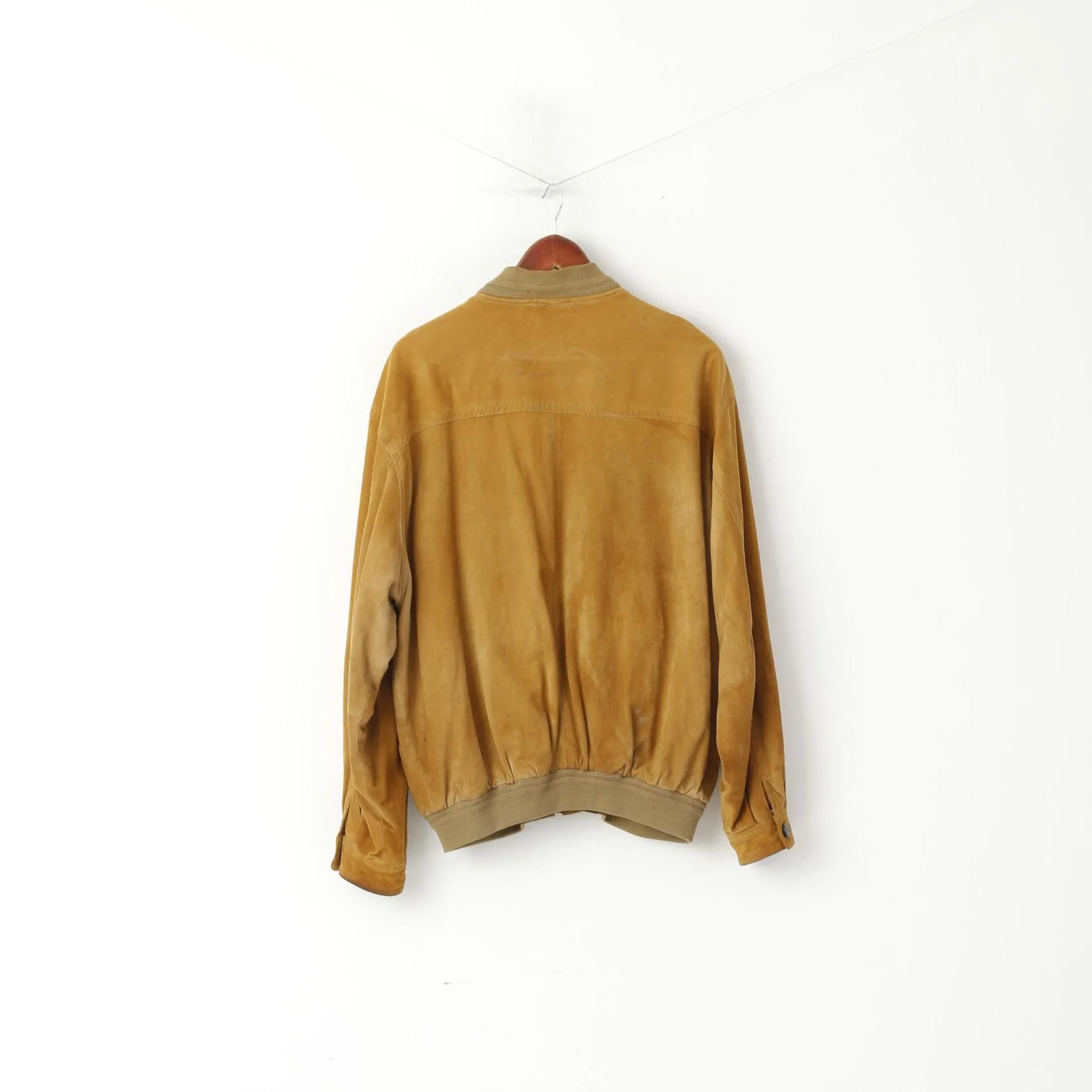 Montes Men 52 L Bomber Jacket Camel Leather Suede Vintage Full Zipper Classic Top